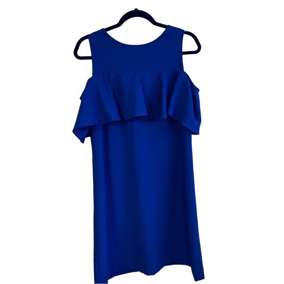 Tahari Blue Mid Length Cold Shoulder Dress Sz 6 - Picture 4 of 8